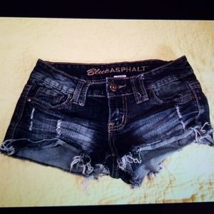 Blue Asphalt Ripped Distressed Jean Short Sz 1